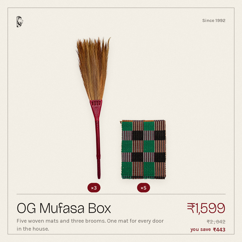 The OG Mufasa Box – 3 Brooms + 5 Machine-Washable Floor Mats